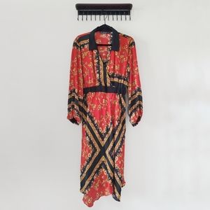 Zara Red Floral Scarf Print Wrap Maxi Dress 1X